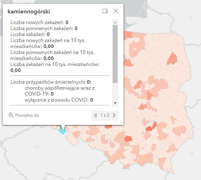 Koronawirus - statystyka - powiat kamiennogórski - 10.7.2022. 