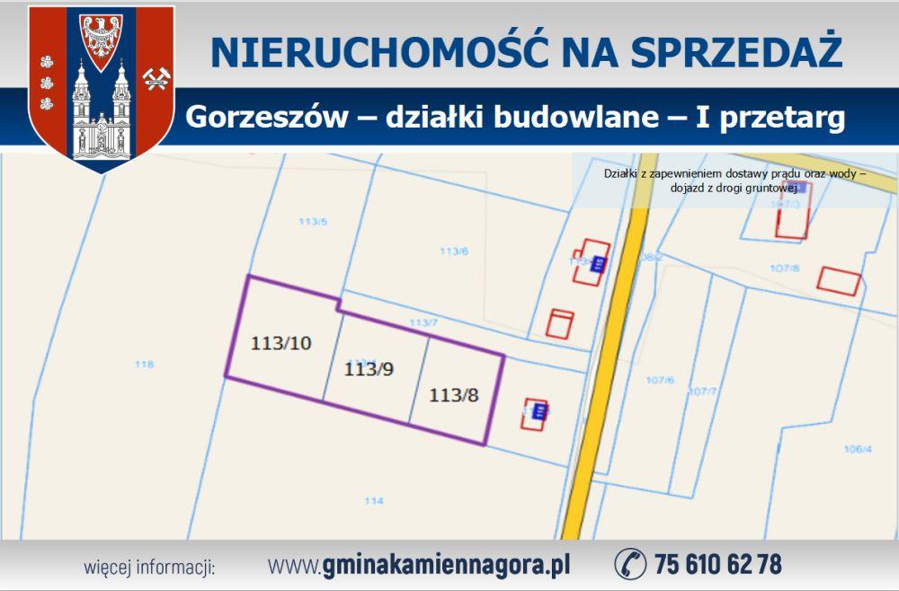 OGŁOSZENIE – działki Gorzeszów – I przetarg