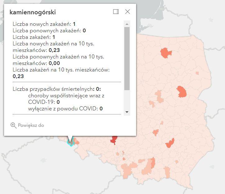 Koronawirus - statystyka - powiat kamiennogórski - 19.6.2022. 