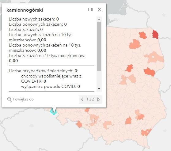 Koronawirus - statystyka - powiat kamiennogórski - 6.6.2022. 