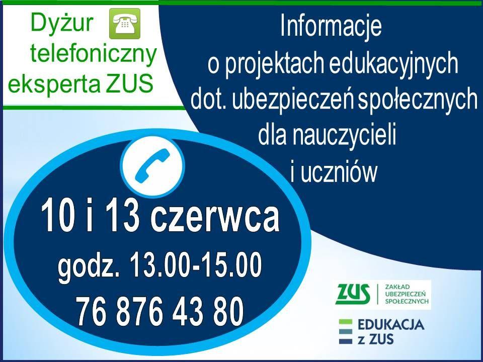 Dyżury telefoniczne w ZUS - Projekty edukacyjne Zakładu Ubezpieczeń Społecznych dla nauczycieli