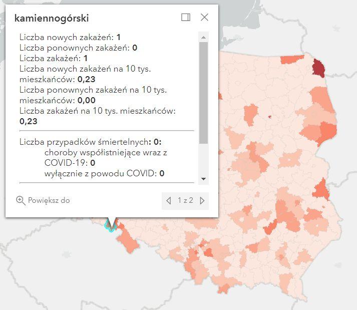 Koronawirus - statystyka - powiat kamiennogórski - 2.6.2022. 