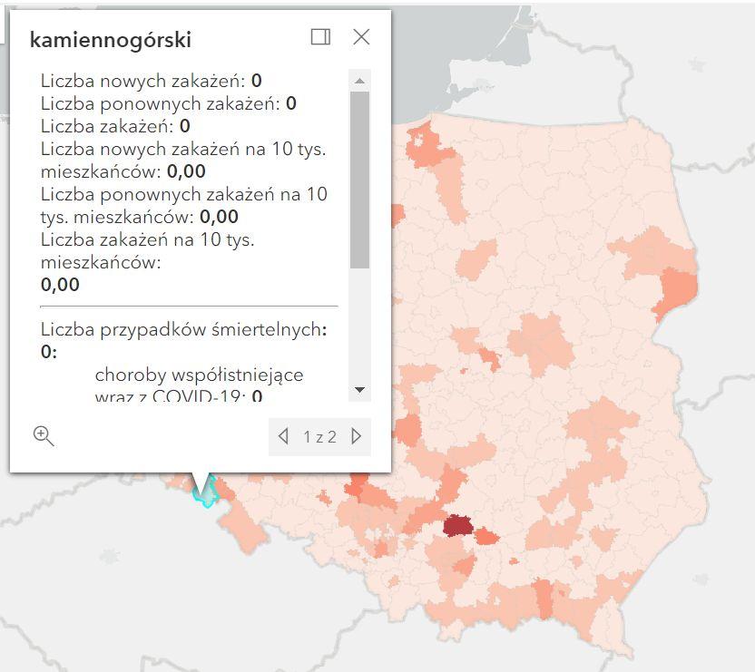 Koronawirus - statystyka - powiat kamiennogórski - 8.5.2022. 