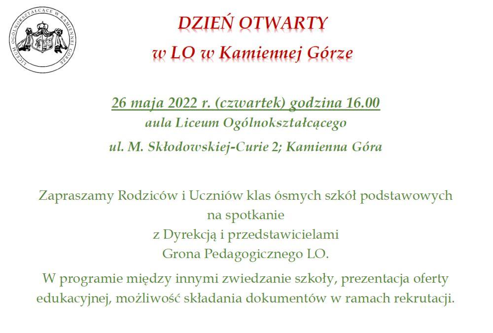 DZIEŃ OTWARTY w LO w Kamiennej Górze
