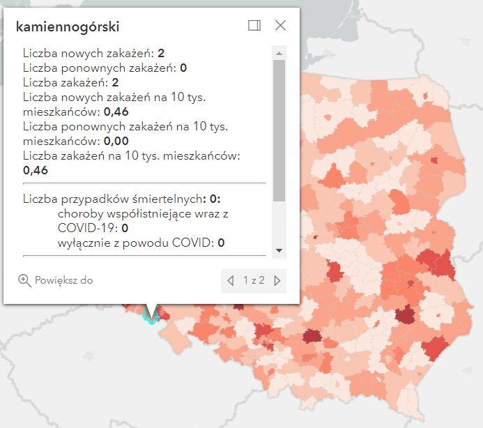 Koronawirus - statystyka - powiat kamiennogórski - 23.4.2022. 