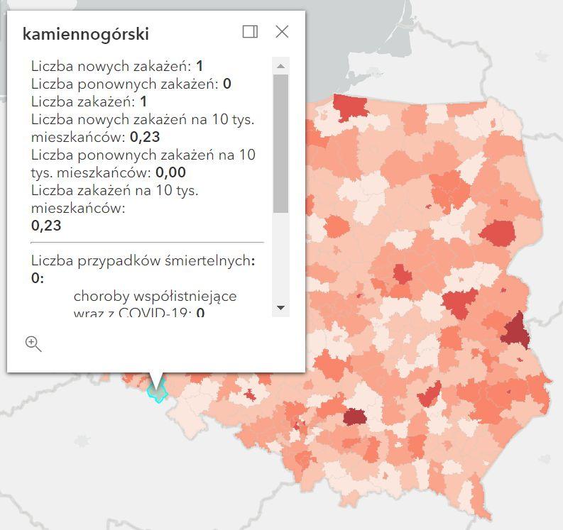 Koronawirus - statystyka - powiat kamiennogórski - 20.4.2022. 