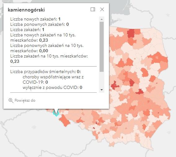 Koronawirus - statystyka - powiat kamiennogórski - 6.4.2022. 