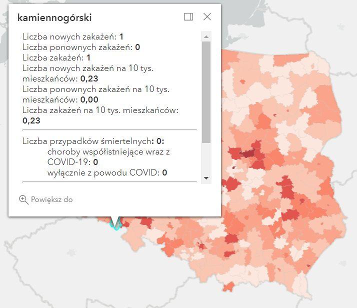 Koronawirus - statystyka - powiat kamiennogórski - 2.4.2022. 