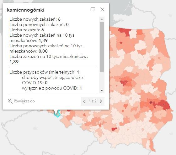 Koronawirus - statystyka - powiat kamiennogórski - 24.3.2022. 