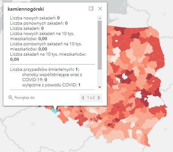 Koronawirus - statystyka - powiat kamiennogórski - 22.3.2022. 