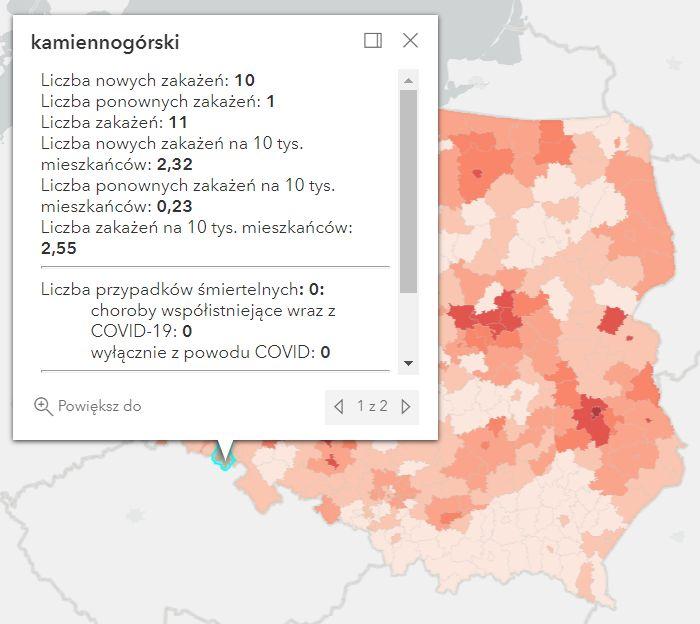 Koronawirus - statystyka - powiat kamiennogórski - 19.3.2022. 