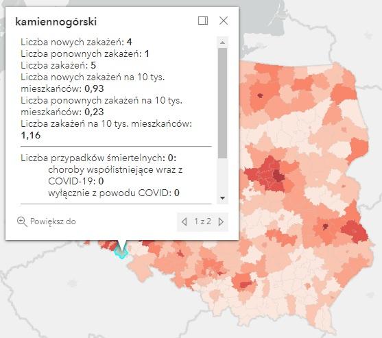 Koronawirus - statystyka - powiat kamiennogórski - 18.3.2022. 