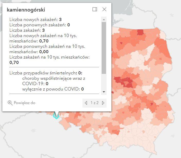 Koronawirus - statystyka - powiat kamiennogórski - 3.3.2022. 