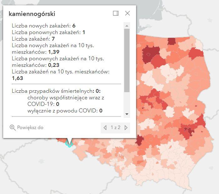 Koronawirus - statystyka - powiat kamiennogórski - 1.3.2022. 