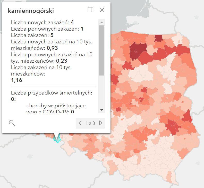 Koronawirus - statystyka - powiat kamiennogórski - 22.2.2022. 