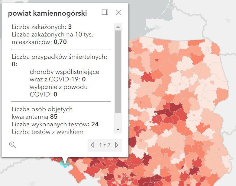 Koronawirus - statystyka - powiat kamiennogórski - 10.1.2022. 