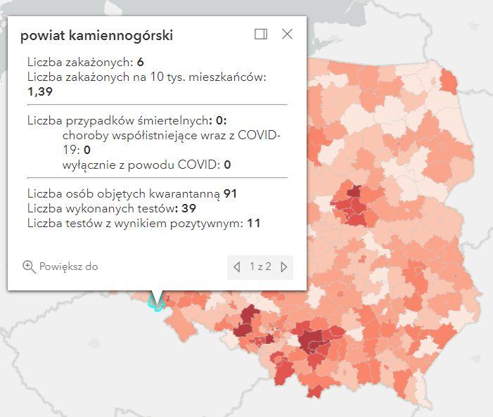 Koronawirus - statystyka - powiat kamiennogórski - 9.1.2022. 