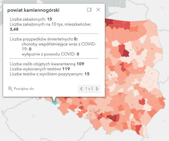 Koronawirus - statystyka - powiat kamiennogórski - 8.1.2022. 