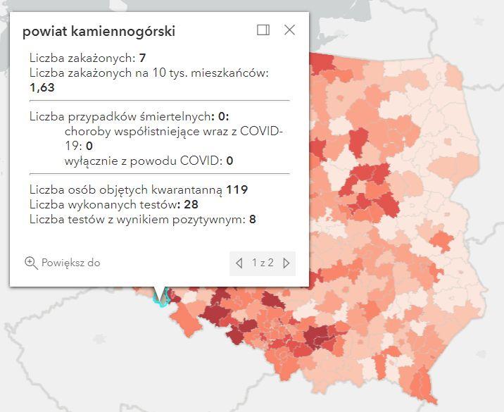 Koronawirus - statystyka - powiat kamiennogórski - 2.1.2022. 