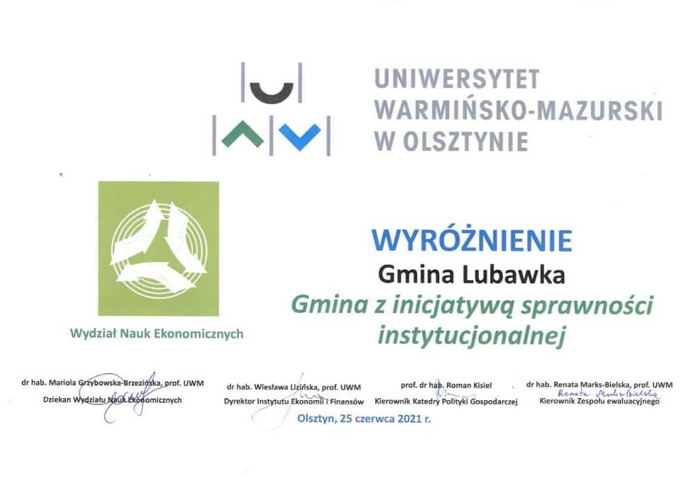 Gmina Lubawka z wyróżnieniem UWM w Olsztynie