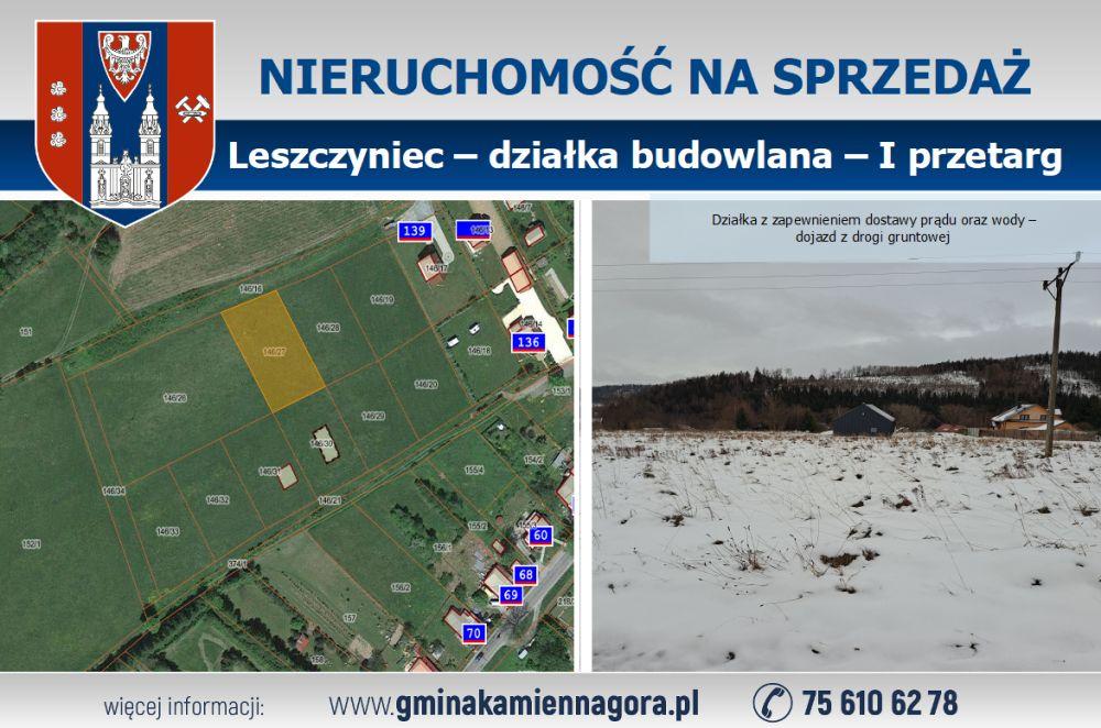 OGŁOSZENIE ? działka budowlana ? Leszczyniec ? I przetarg