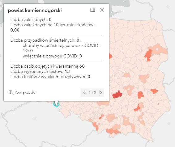 Koronawirus - statystyka - powiat kamiennogórski - 9.8.2021.