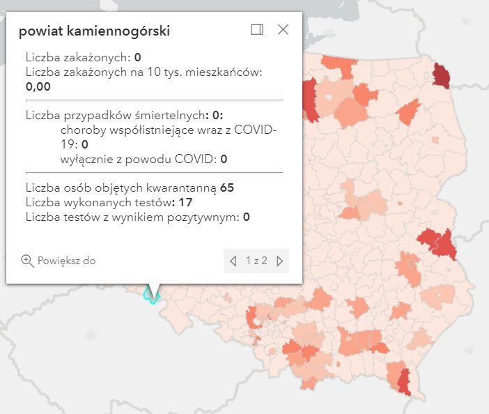 Koronawirus - statystyka - powiat kamiennogórski - 8.8.2021.