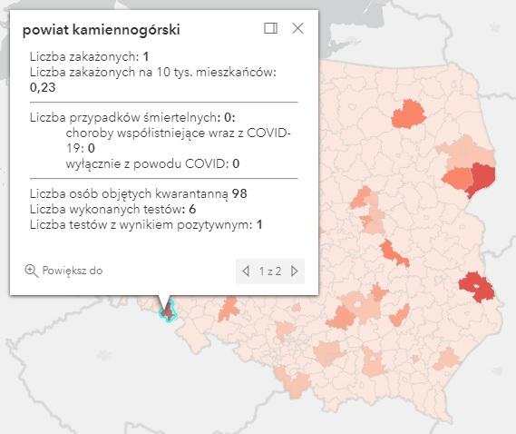 Koronawirus - statystyka - powiat kamiennogórski - 26.7.2021.