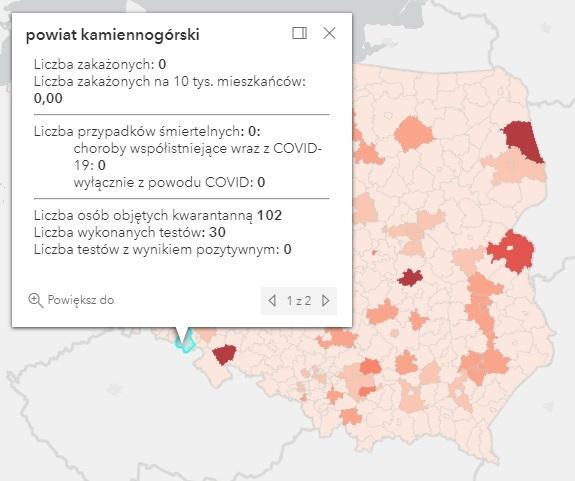 Koronawirus - statystyka - powiat kamiennogórski - 22.7.2021.