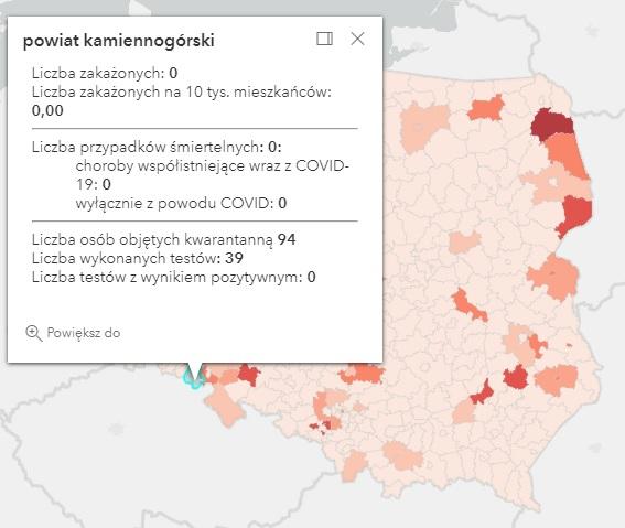Koronawirus - statystyka - powiat kamiennogórski - 13.7.2021.
