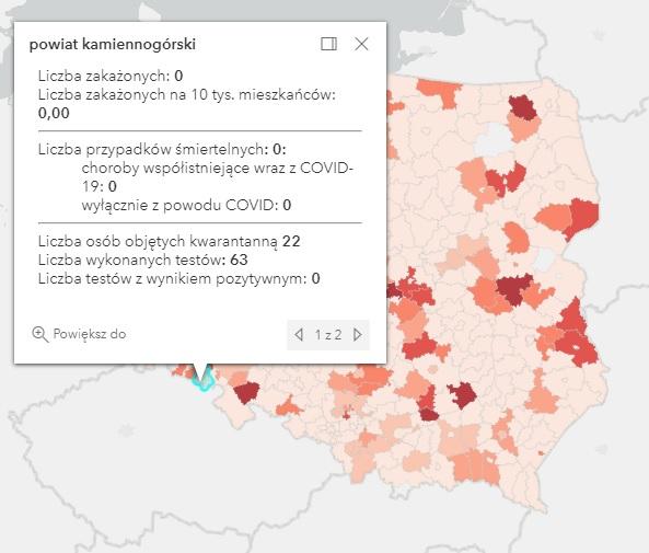 Koronawirus - statystyka - powiat kamiennogórski - 22.6.2021.