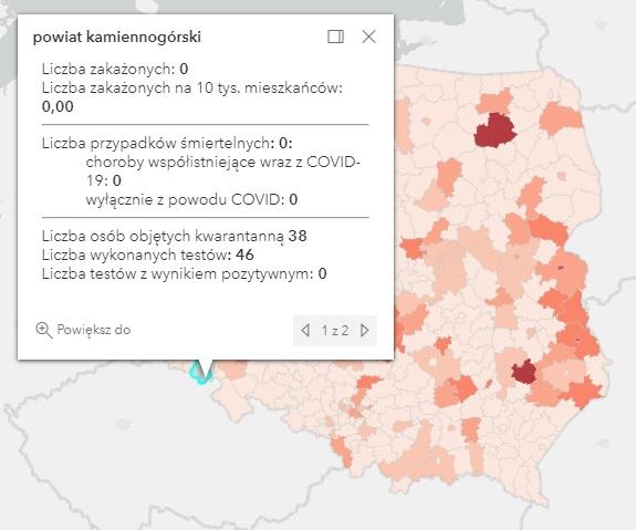 Koronawirus - statystyka - powiat kamiennogórski - 15.6.2021.