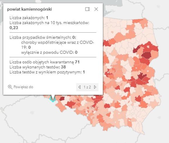 Koronawirus - statystyka - powiat kamiennogórski - 2.6.2021.