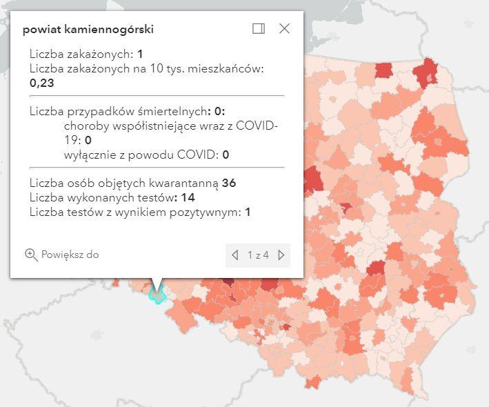 Koronawirus - statystyka - powiat kamiennogórski - 23.5.2021.