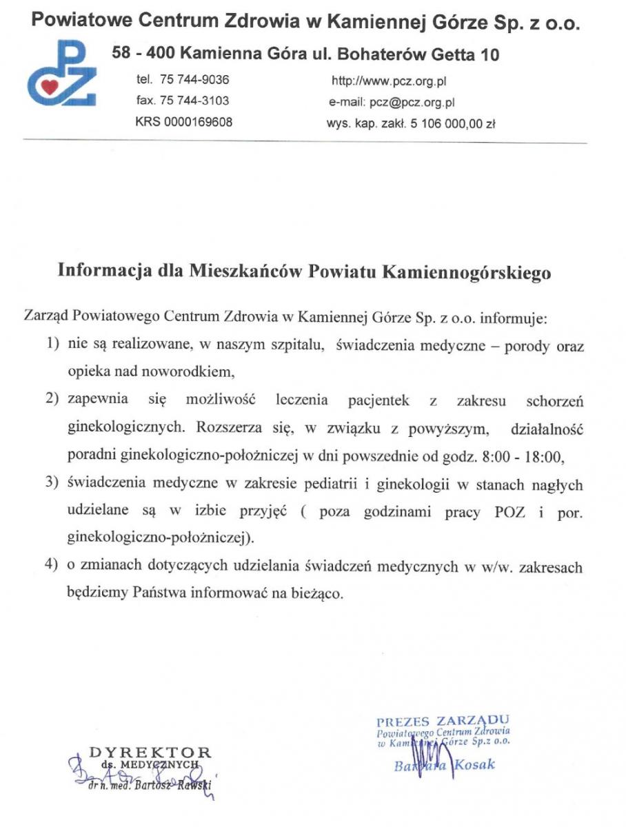 Informacja dla mieszkańców 