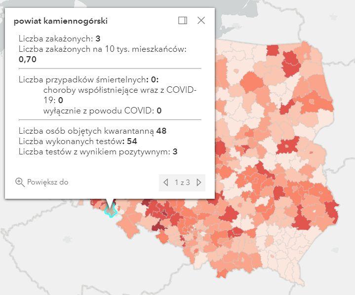 Koronawirus - statystyka - powiat kamiennogórski - 15.5.2021.