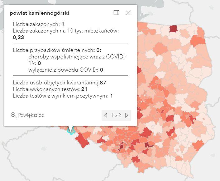 Koronawirus - statystyka - powiat kamiennogórski - 3.5.2021.