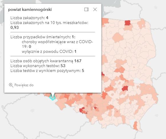 Koronawirus - statystyka - powiat kamiennogórski - 23.4.2021.