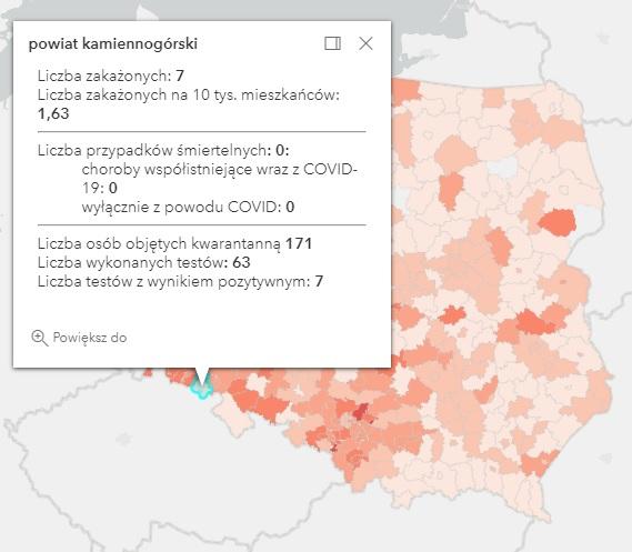 Koronawirus - statystyka - powiat kamiennogórski - 22.4.2021.