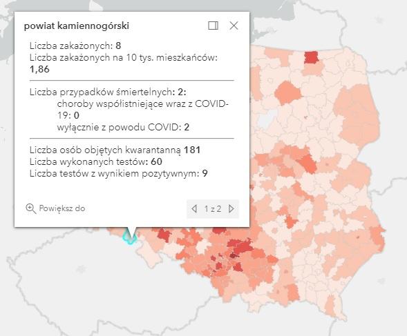 Koronawirus - statystyka - powiat kamiennogórski - 21.4.2021.