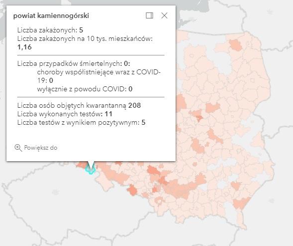 Koronawirus - statystyka - powiat kamiennogórski - 19.4.2021.