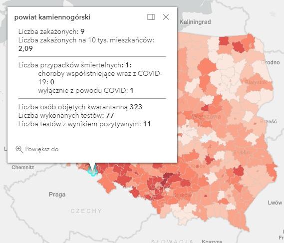 Koronawirus - statystyka - powiat kamiennogórski - 15.4.2021.