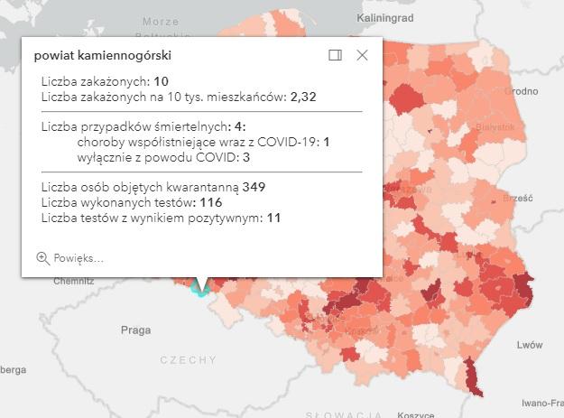 Koronawirus - statystyka - powiat kamiennogórski - 13.4.2021.