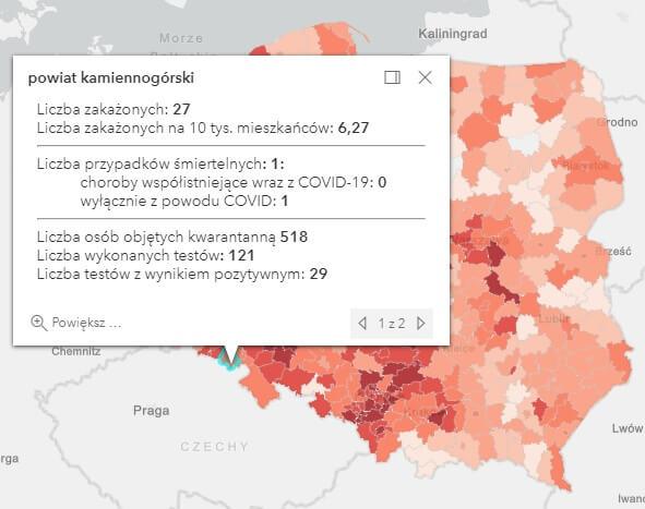 Koronawirus - statystyka - powiat kamiennogórski - 9.4.2021.