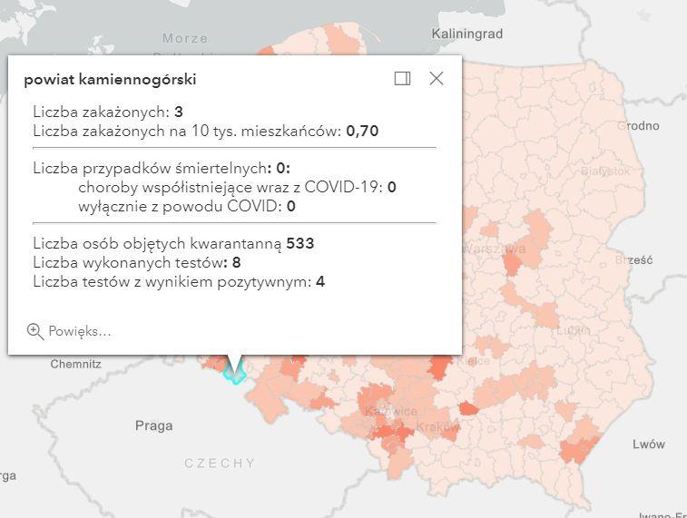 Koronawirus - statystyka - powiat kamiennogórski - 5.4.2021.