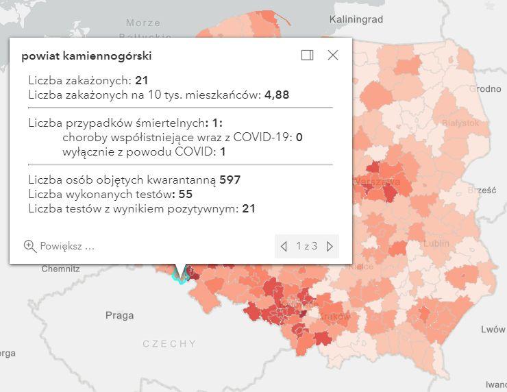 Koronawirus - statystyka - powiat kamiennogórski - 4.4.2021.