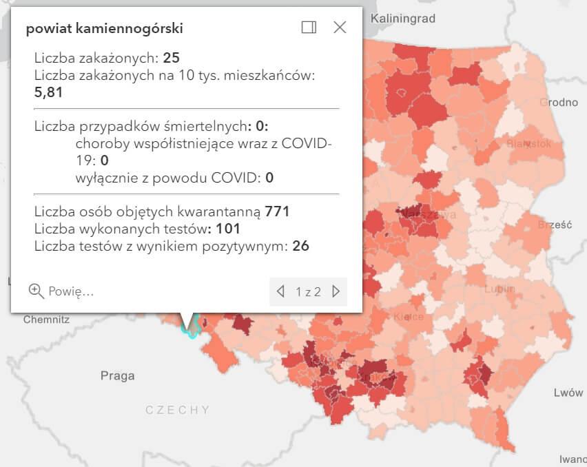 Koronawirus - statystyka - powiat kamiennogórski - 24.3.2021.