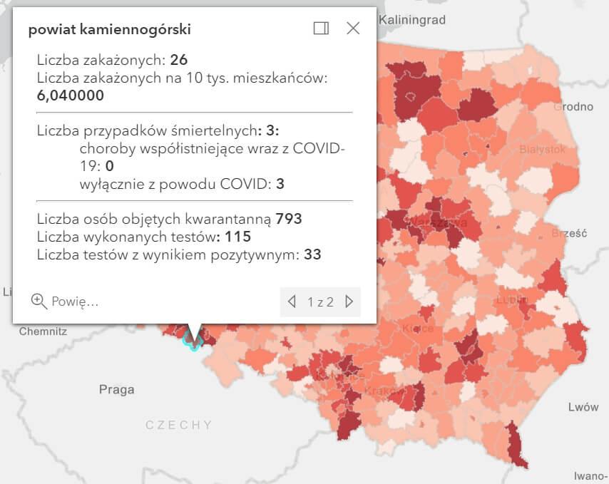 Koronawirus - statystyka - powiat kamiennogórski - 23.3.2021.