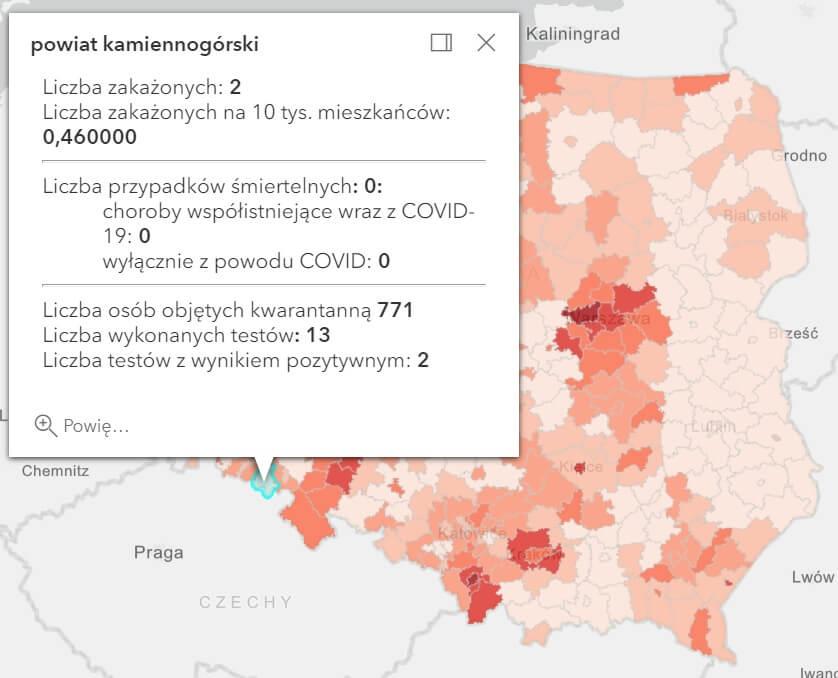 Koronawirus - statystyka - powiat kamiennogórski - 22.3.2021.