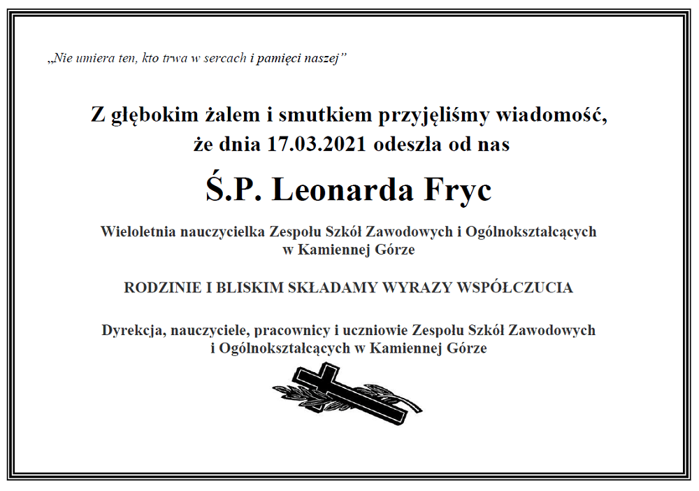 Nekrolog - śp. Leonarda Fryc